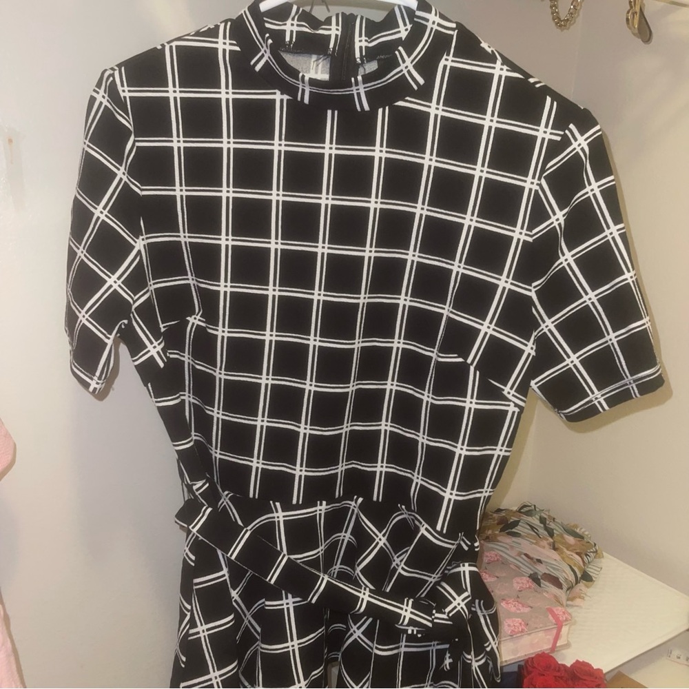 SHEIN Black and White Checkered Blouse